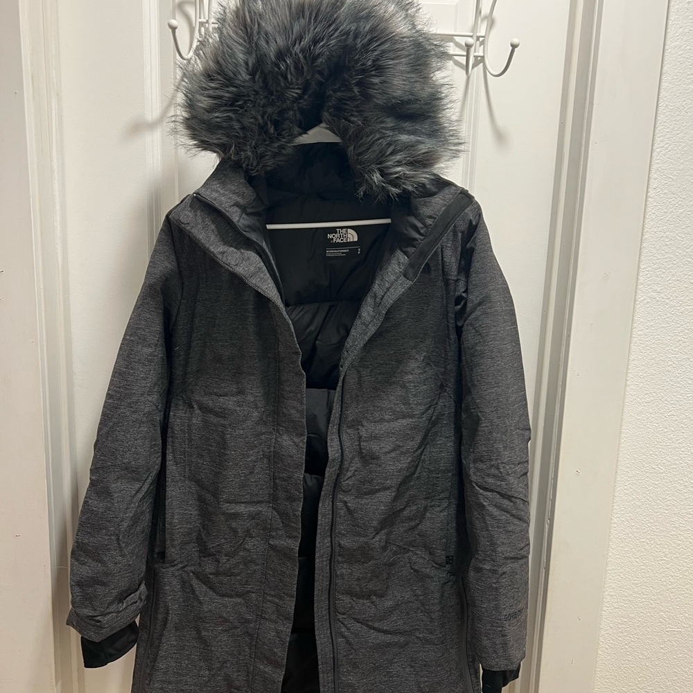 The North Face Charcoal Coat with Faux Fur Trim